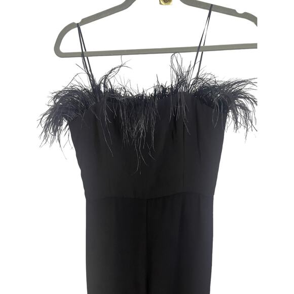 Amanda Uprichard Amiah Jumpsuit Ostrich Feather Trim Classy Witchy Black Size S - Picture 12 of 16